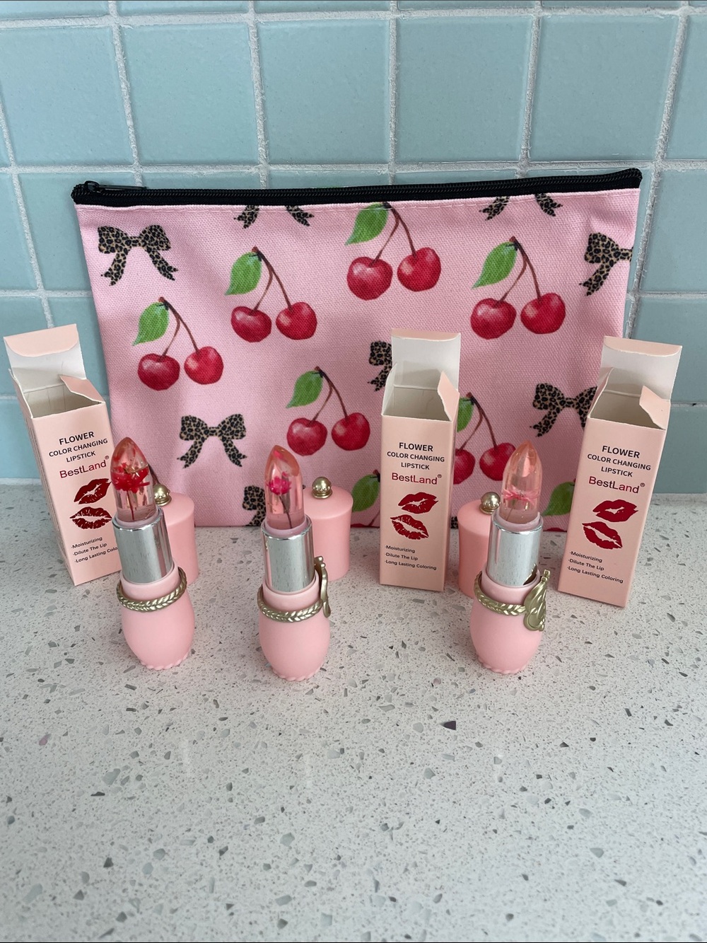 Flower Jelly Lipstick Set Temperature Change Moisturizer w/makeup/travel bag